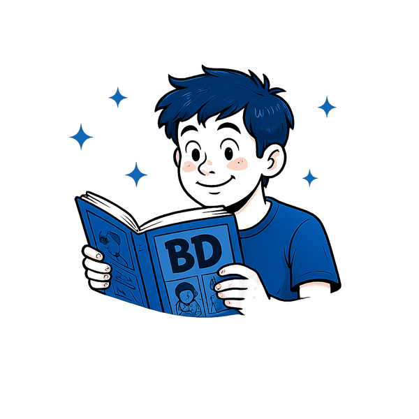 Mascotte NeoBD lisant une BD